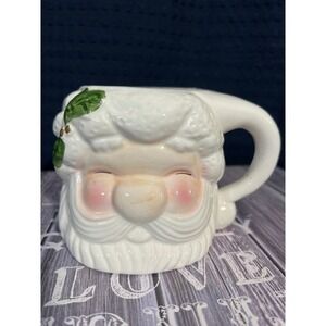 Adorable Vintage Santa Claus Face Mug White Ceramic Christmas Holiday Drinkware
